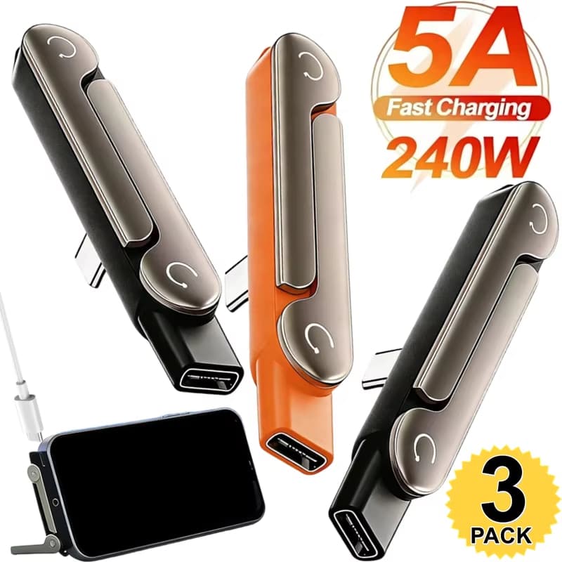 ท้องถิ่น 1/2/3PCS Type C ชาร์จโทรศัพท์วงเล็บอะแดปเตอร์ 240W Fast CHARGING OTG Type-C ชาย USB-C หญิง Converter พร้อมที่วางพับได้ รูปที่ 7