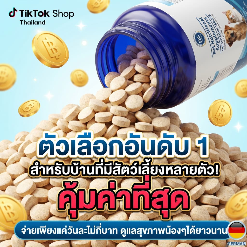 วิตามินสุนัข-แมว 200 เม็ด แก้ปัญหาเบื่ออาหาร ขนร่วง บำรุงร่างกายให้แข็งแรง โตไว เม็ดเคี้ยวง่าย กลิ่น รูปที่ 1