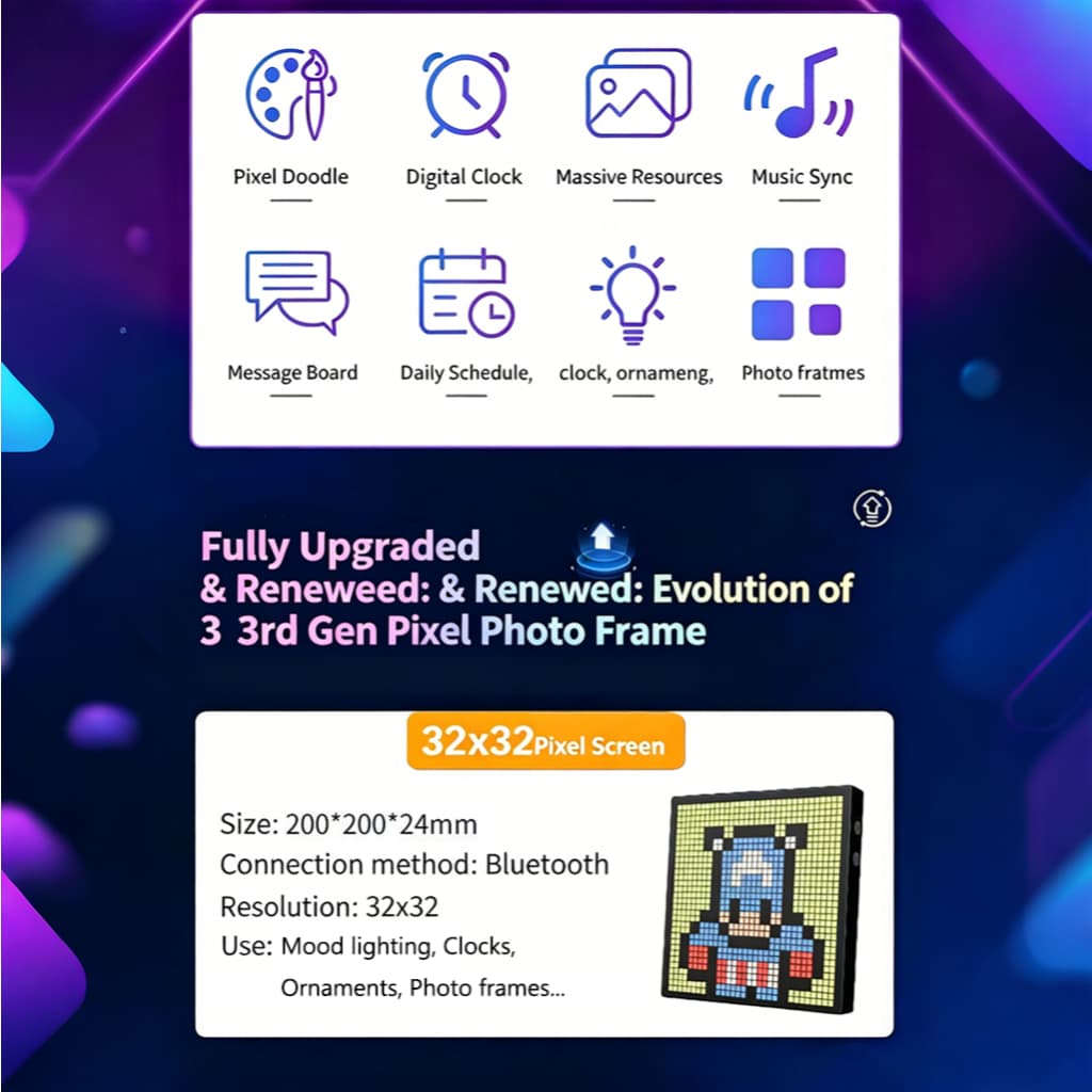 Led Matrix Pixel Display สมาร์ทหน้าจอ APP ควบคุมโปรแกรม Night Light Digital Pixel กรอบรูปเกมตกแต่งห้องตารางโคมไฟ รูปที่ 7