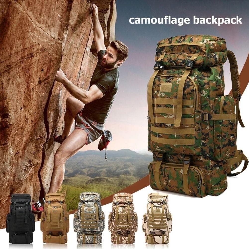 กระเป๋าเป้เดินป่าความจุขนาดใหญ่สุด 100ล ลายลายพรางทหาร กันน้ํา ทนทาน ช่องว่างที่กว้างขวาง มีสายรัดบีบอัด ขายสต็อกพร้อม รูปที่ 2