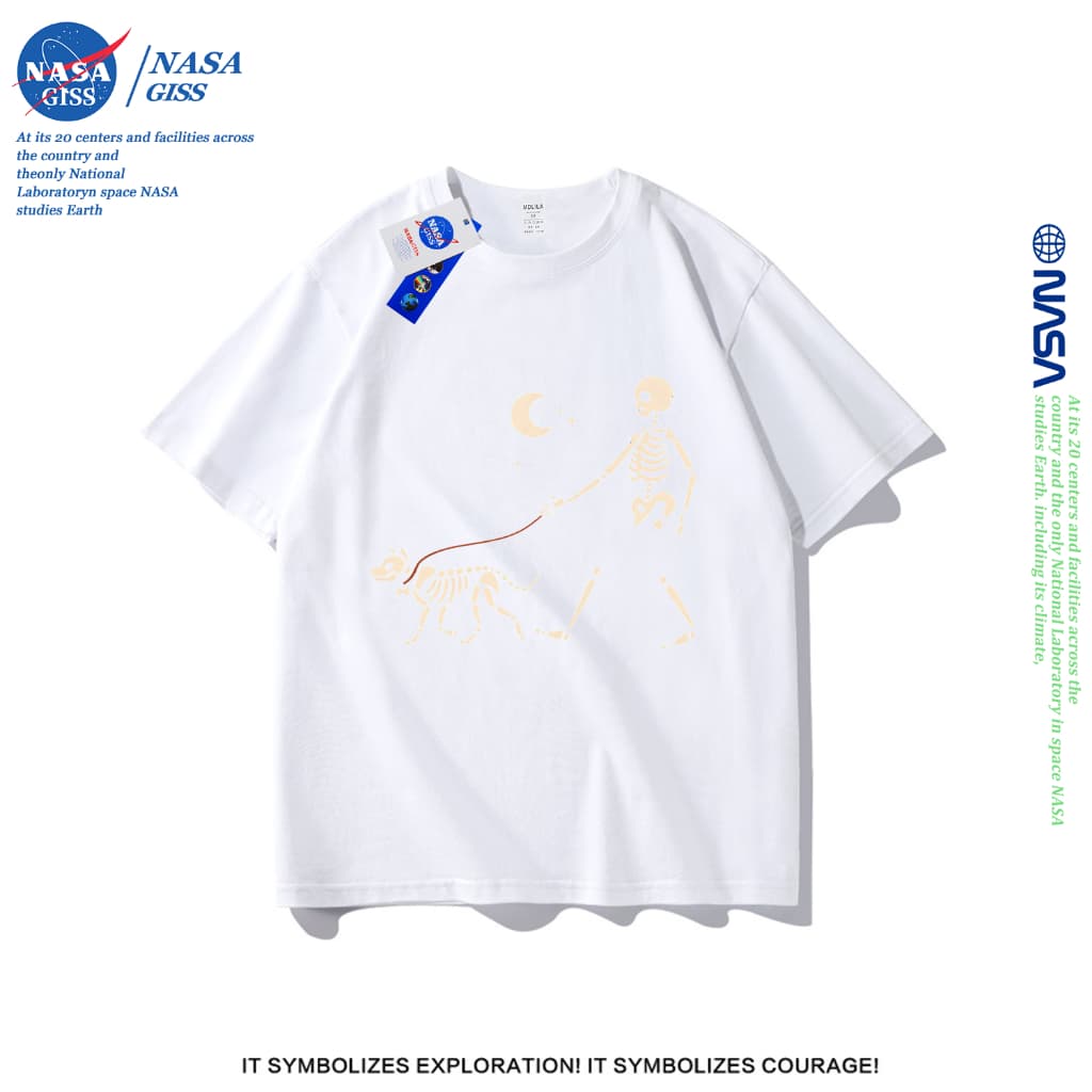 NASA เสื้อยืดชายหญิงแขนสั้น สตรีทฮิปฮอป summer Traveling at night พิมพ์ลาย คอตตอน คอกลม หลวมและระบายอากาศ รูปที่ 2