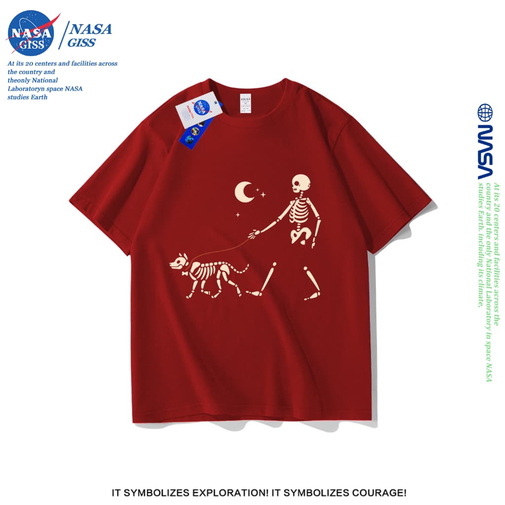 NASA เสื้อยืดชายหญิงแขนสั้น สตรีทฮิปฮอป summer Traveling at night พิมพ์ลาย คอตตอน คอกลม หลวมและระบายอากาศ รูปที่ 3