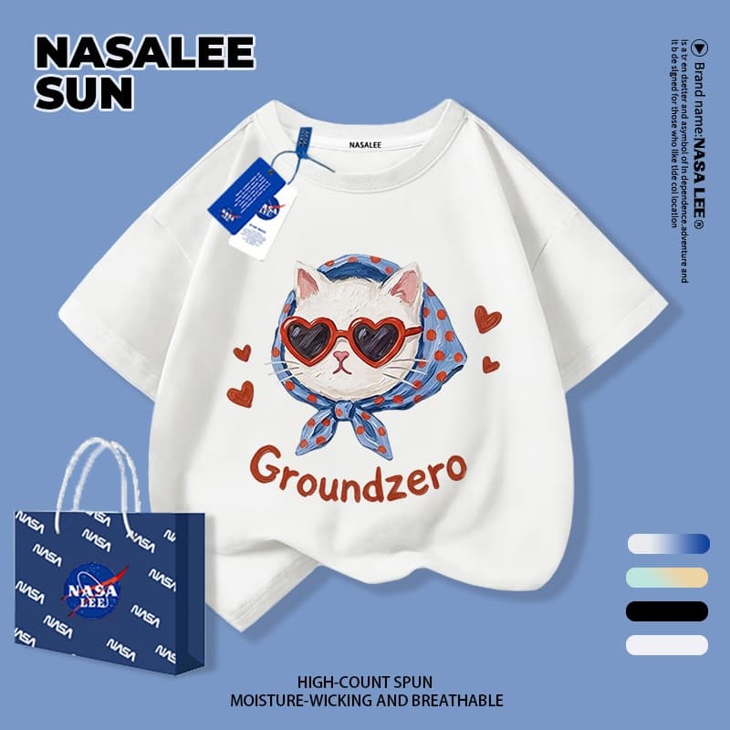 เด็กผ้าฝ้ายเสื้อยืดสีขาวการ์ตูนแมวสนุกพิมพ์ฤดูร้อนเสื้อผ้าระบายอากาศแขนสั้นเหมาะสําหรับ 3-16 ชายหญิง รูปที่ 1