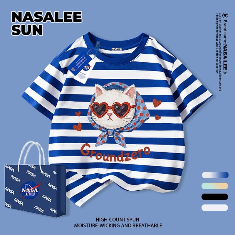 เด็กผ้าฝ้ายเสื้อยืดสีขาวการ์ตูนแมวสนุกพิมพ์ฤดูร้อนเสื้อผ้าระบายอากาศแขนสั้นเหมาะสําหรับ 3-16 ชายหญิง รูปที่ 7