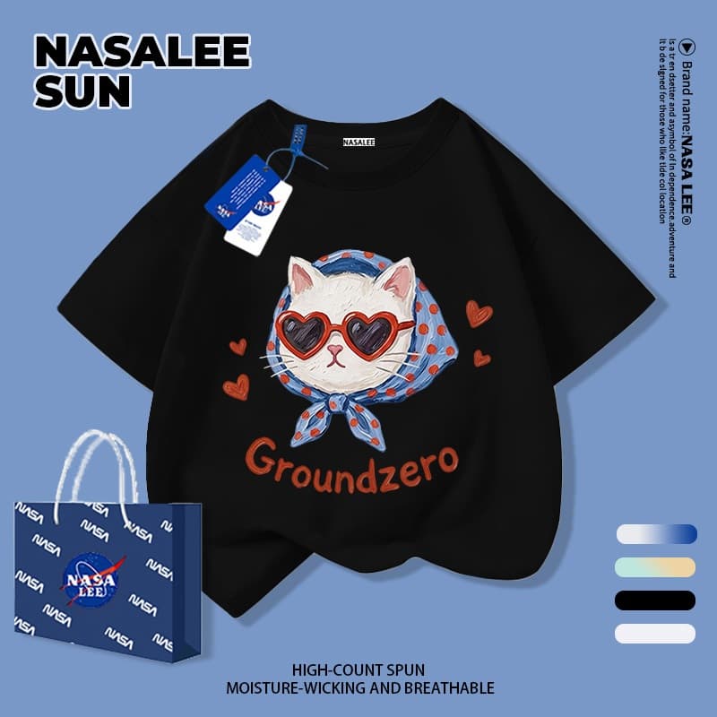 เด็กผ้าฝ้ายเสื้อยืดสีขาวการ์ตูนแมวสนุกพิมพ์ฤดูร้อนเสื้อผ้าระบายอากาศแขนสั้นเหมาะสําหรับ 3-16 ชายหญิง รูปที่ 4