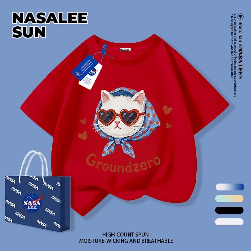 เด็กผ้าฝ้ายเสื้อยืดสีขาวการ์ตูนแมวสนุกพิมพ์ฤดูร้อนเสื้อผ้าระบายอากาศแขนสั้นเหมาะสําหรับ 3-16 ชายหญิง รูปที่ 5