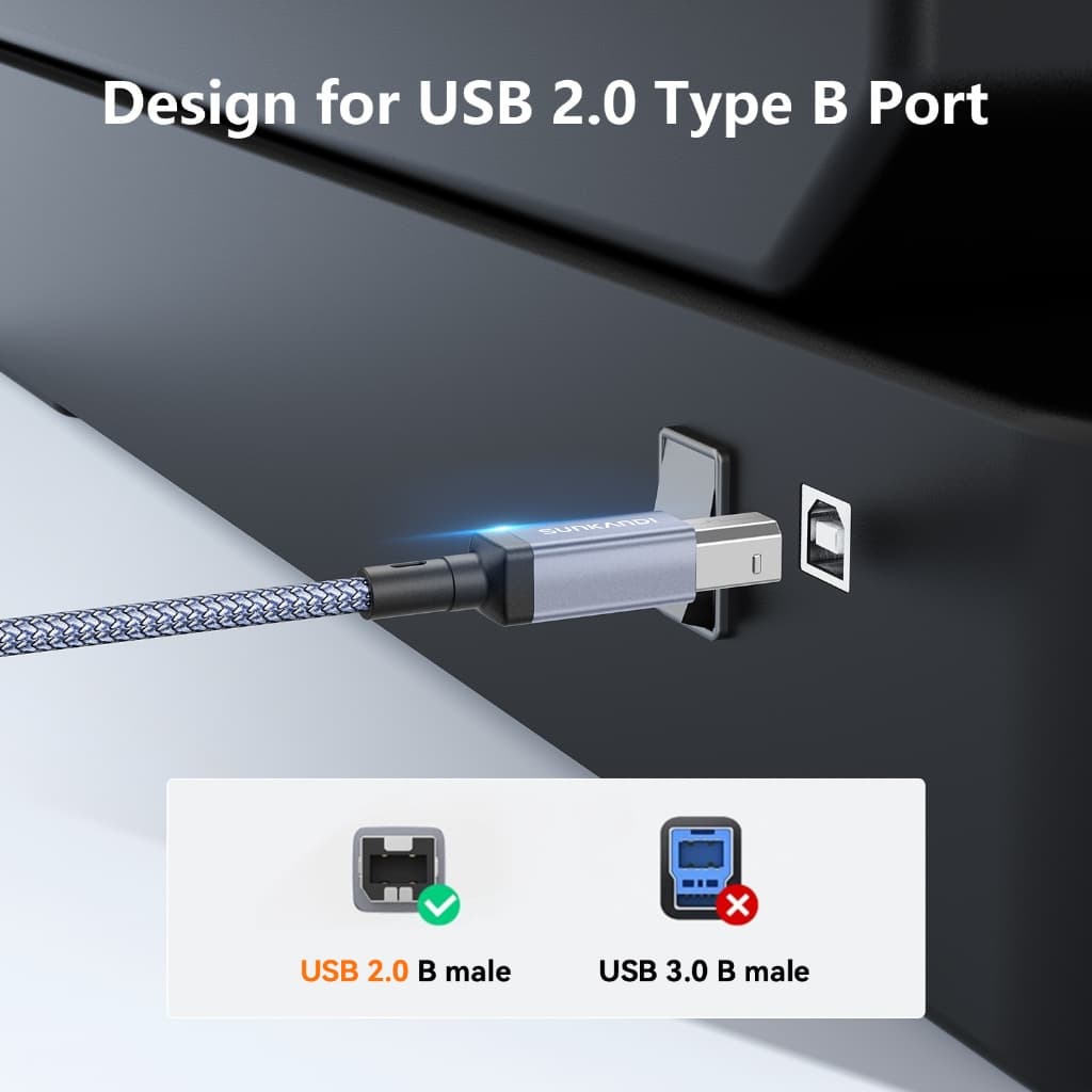 SUNKANDI USB C ชาย USB B ชายสายเครื่องพิมพ์ Type-c USB2.0 480 Mbps ข้อมูล Transfer Rate สําหรับคอมพิวเตอร์ รูปที่ 3