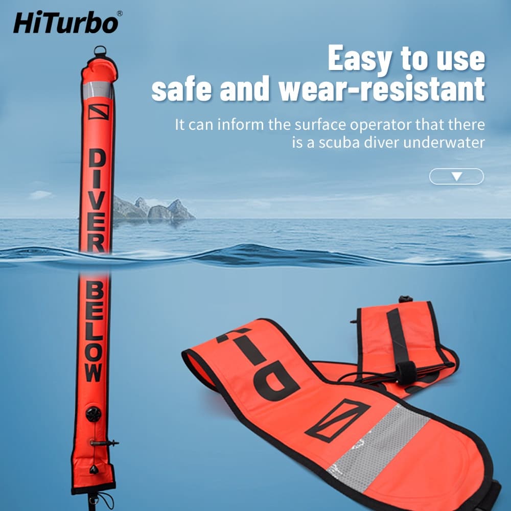 Hiturbo SMB ดำน้ำ ลูกฟูกสัญญาณดำน้ำ surface marker buoy SMB สะท้อนแสง การมองเห็นสูงพับได้แบบพกพาความปลอดภัยสัญญาณลอยทุ่นสําหรับดําน้ําฟรีSMB 1.5m/1m อุปกรณ์ความปลอดภัยดำน้ำ รูปที่ 2