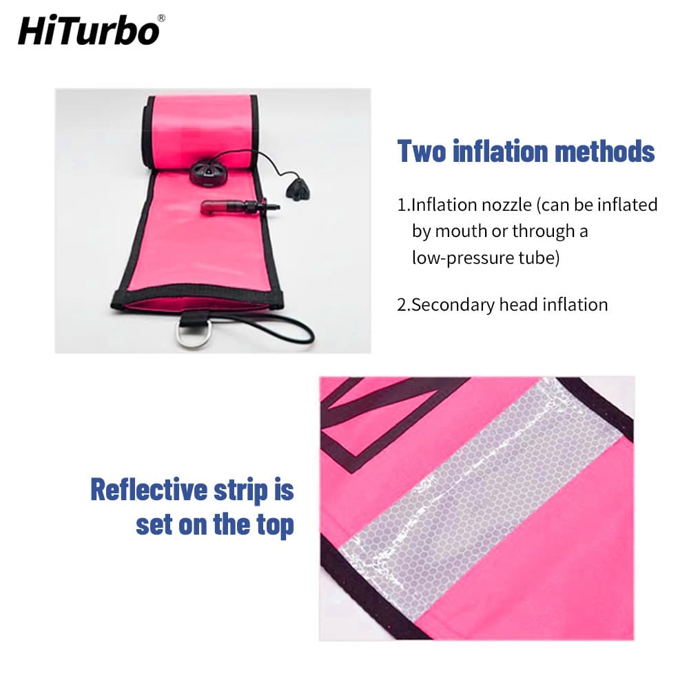 Hiturbo SMB ดำน้ำ ลูกฟูกสัญญาณดำน้ำ surface marker buoy SMB สะท้อนแสง การมองเห็นสูงพับได้แบบพกพาความปลอดภัยสัญญาณลอยทุ่นสําหรับดําน้ําฟรีSMB 1.5m/1m อุปกรณ์ความปลอดภัยดำน้ำ รูปที่ 9