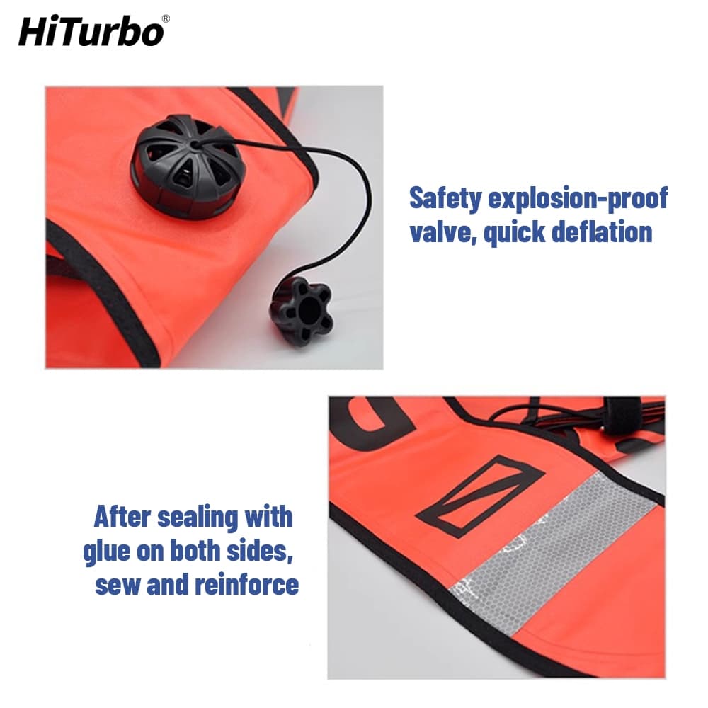 Hiturbo SMB ดำน้ำ ลูกฟูกสัญญาณดำน้ำ surface marker buoy SMB สะท้อนแสง การมองเห็นสูงพับได้แบบพกพาความปลอดภัยสัญญาณลอยทุ่นสําหรับดําน้ําฟรีSMB 1.5m/1m อุปกรณ์ความปลอดภัยดำน้ำ รูปที่ 8
