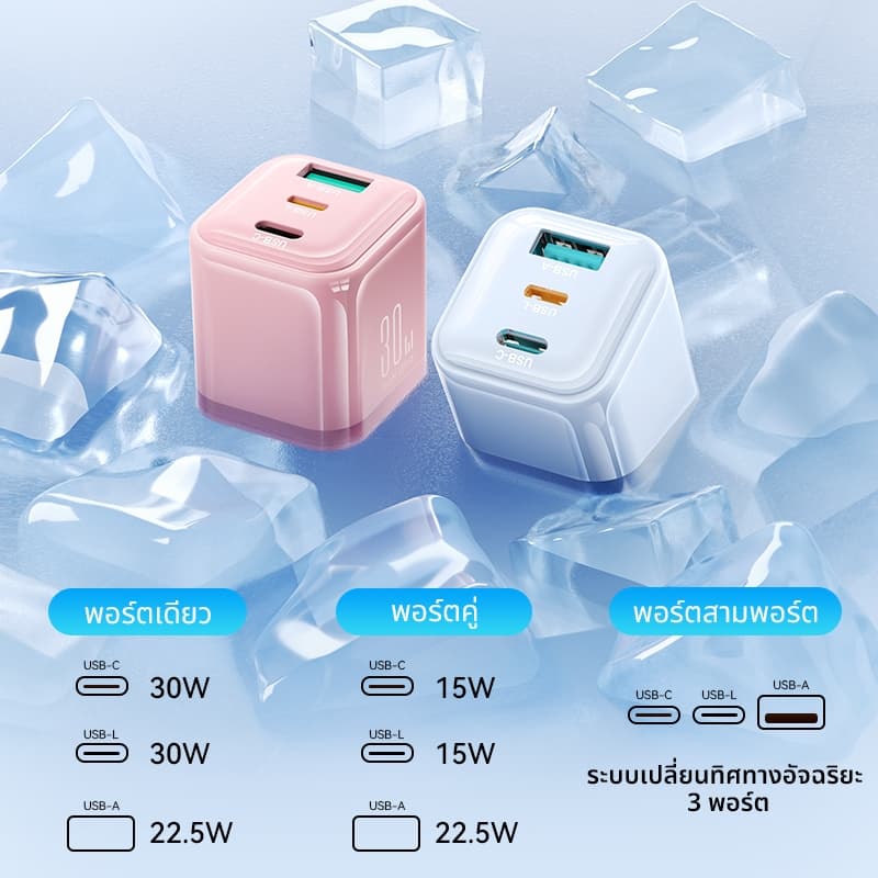 Joyroom 30W GaN USB C Fast Charger เครื่องชาร์จขนาดเล็กพร้อมพอร์ต USB C และ USB L และ USB A 3 รูปที่ 6