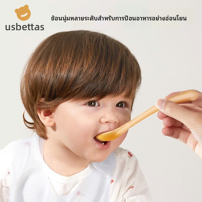 usbettas 2 ชิ้น ช้อนซิลิโคนนุ่มปลอดภัย เกรดอาหาร ทารกแรกเกิด ช้อนป้อนอาหาร 0-12M รูปที่ 4
