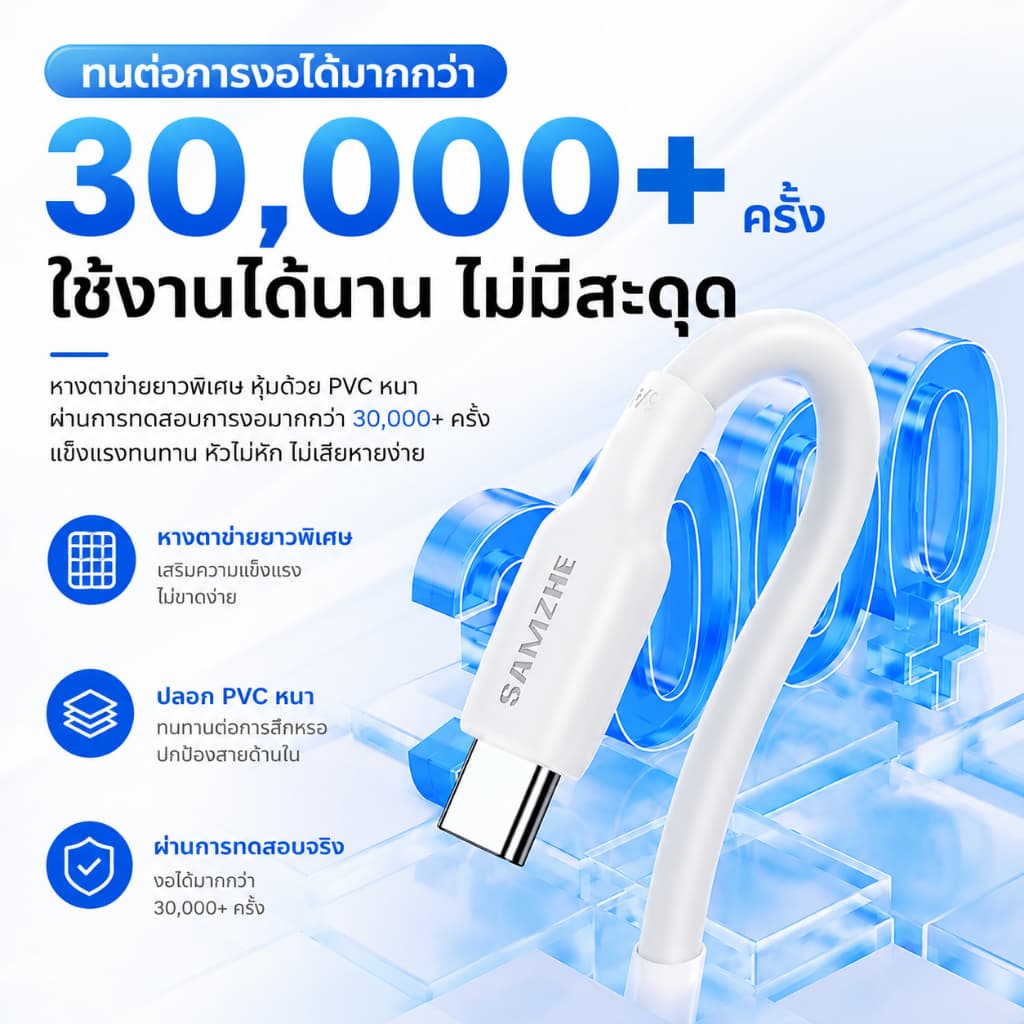 SAMZHE 6A PD100W สายชาร์จ type c สายชาร์จ usb to type c หัวเว่ยสายเคเบิลข้อมูลแบบชาร์จเร็ว รูปที่ 4