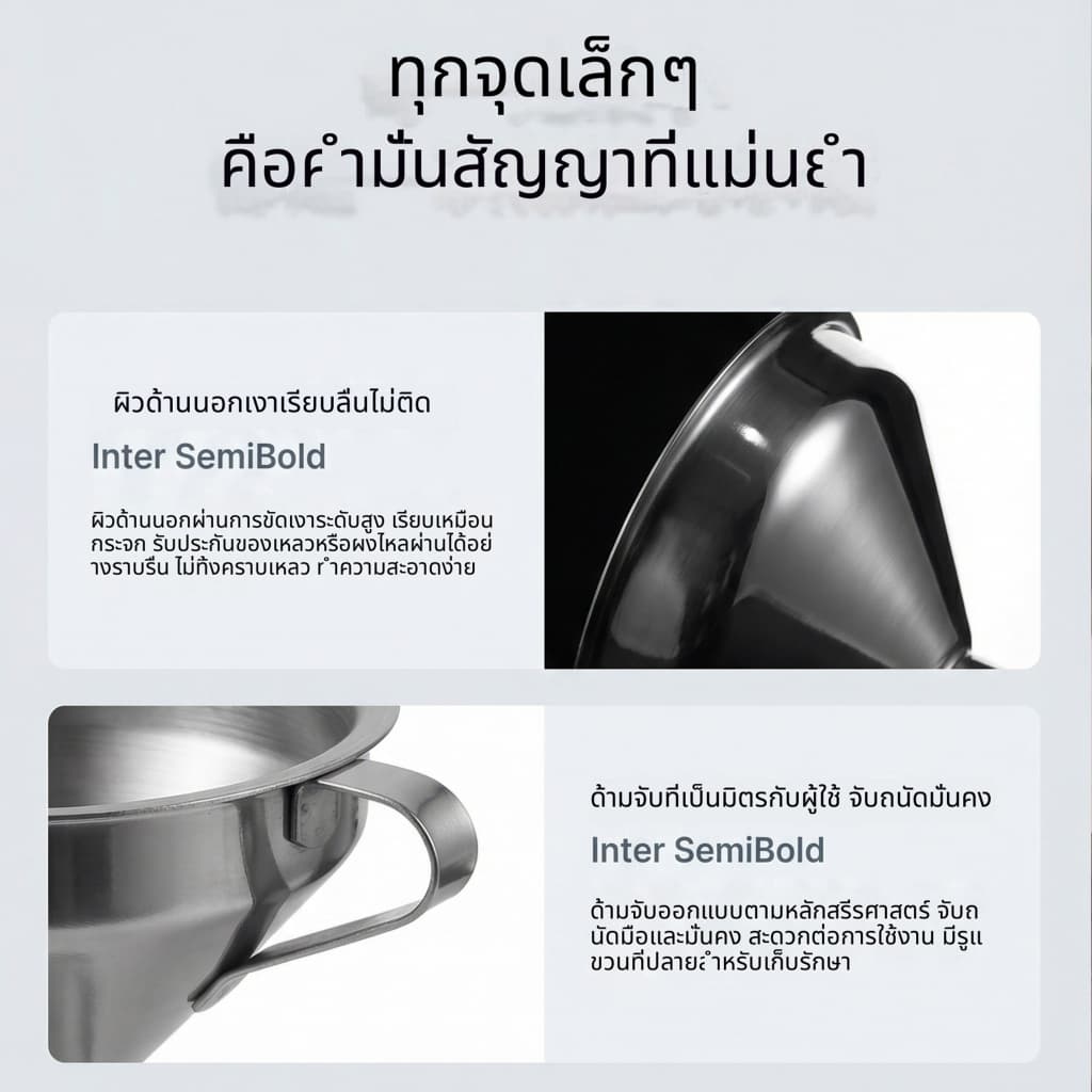 กรวยสแตนเลส ขนาดเล็ก 4.7/5.7/7.8 ซม. พร้อมหูจับ เกรดอาหาร ไม่ขึ้นสนิม ทนทาน ใช้เทน้ำมัน เหล้า น้ำเชื่อม ของเหลวขวดเล็ก ทำความสะอาดง่าย แข็งแรง ใช้ในครัวบ้าน ร้านอาหาร ร้านกาแฟ มีขนาดให้เลือกครบ รูปที่ 8