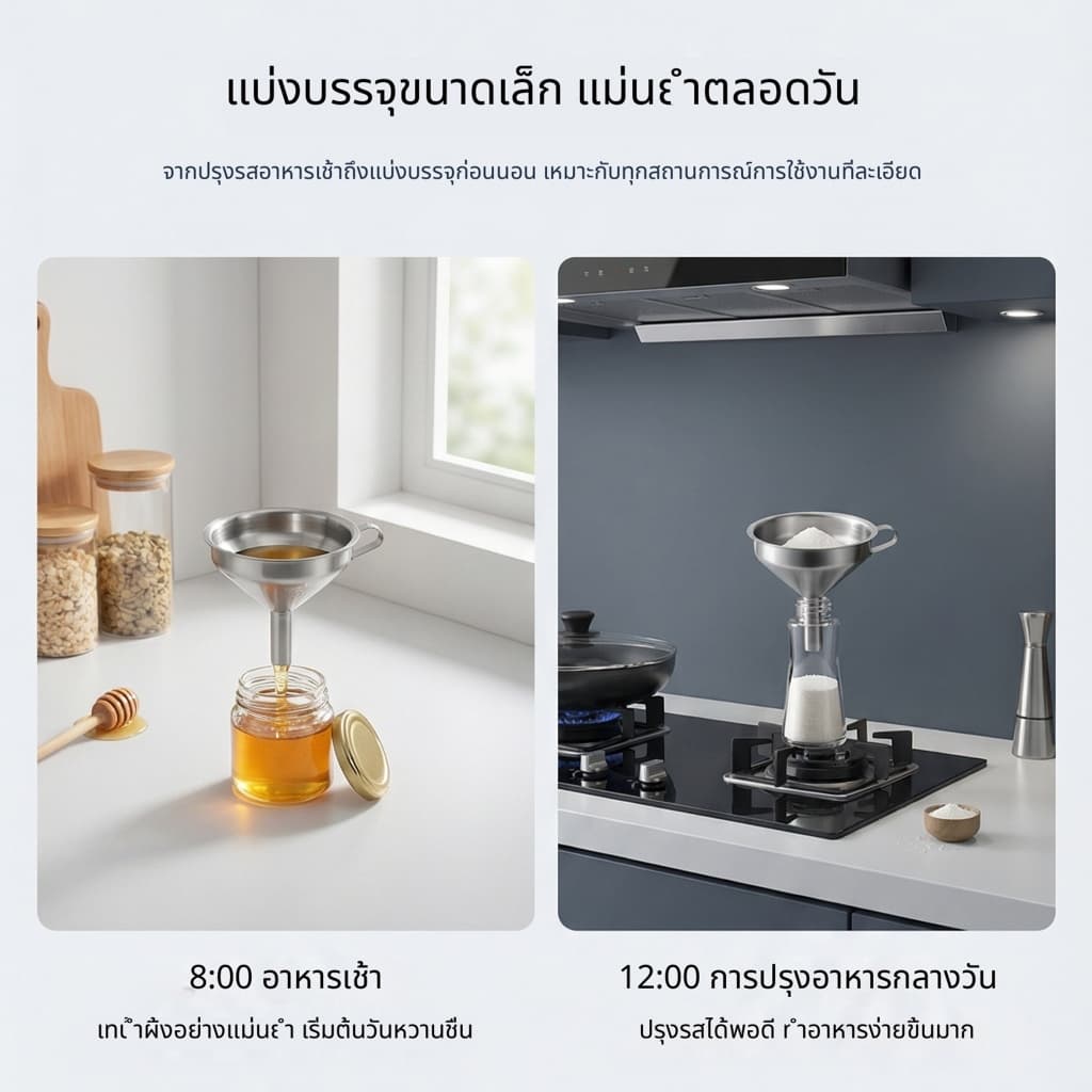 กรวยสแตนเลส ขนาดเล็ก 4.7/5.7/7.8 ซม. พร้อมหูจับ เกรดอาหาร ไม่ขึ้นสนิม ทนทาน ใช้เทน้ำมัน เหล้า น้ำเชื่อม ของเหลวขวดเล็ก ทำความสะอาดง่าย แข็งแรง ใช้ในครัวบ้าน ร้านอาหาร ร้านกาแฟ มีขนาดให้เลือกครบ รูปที่ 4