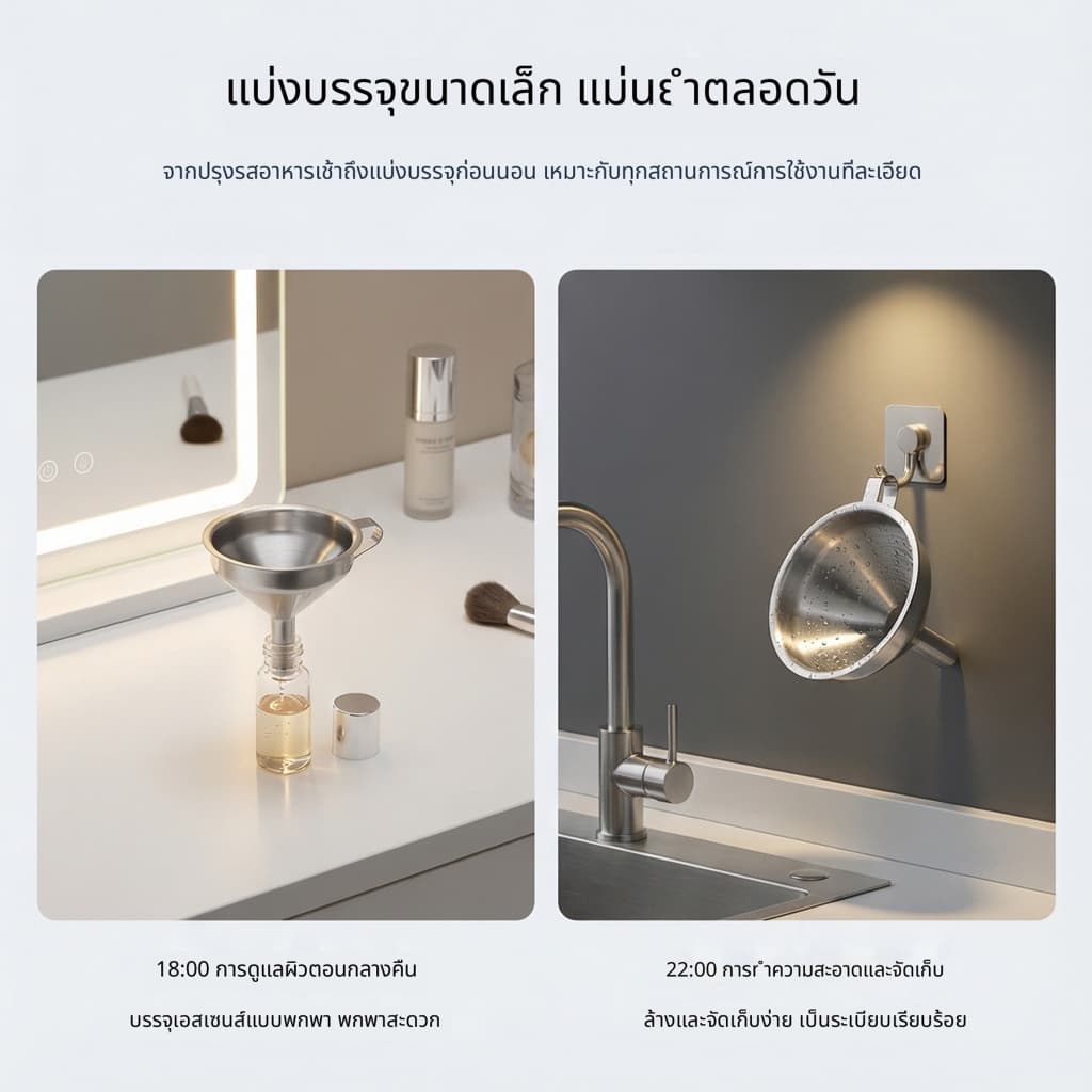 กรวยสแตนเลส ขนาดเล็ก 4.7/5.7/7.8 ซม. พร้อมหูจับ เกรดอาหาร ไม่ขึ้นสนิม ทนทาน ใช้เทน้ำมัน เหล้า น้ำเชื่อม ของเหลวขวดเล็ก ทำความสะอาดง่าย แข็งแรง ใช้ในครัวบ้าน ร้านอาหาร ร้านกาแฟ มีขนาดให้เลือกครบ รูปที่ 5