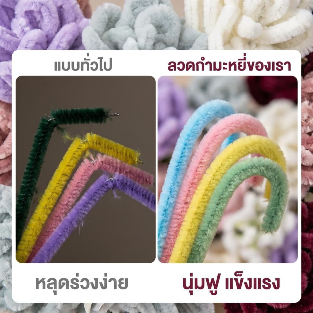 ลวดกำมะหยี่ 100 ชิ้น สีสดใส DIY ดัดง่าย สำหรับงานประดิษฐ์ ดอกไม้ งานฝีมือ Pipe Cleaners จากไทย รูปที่ 7