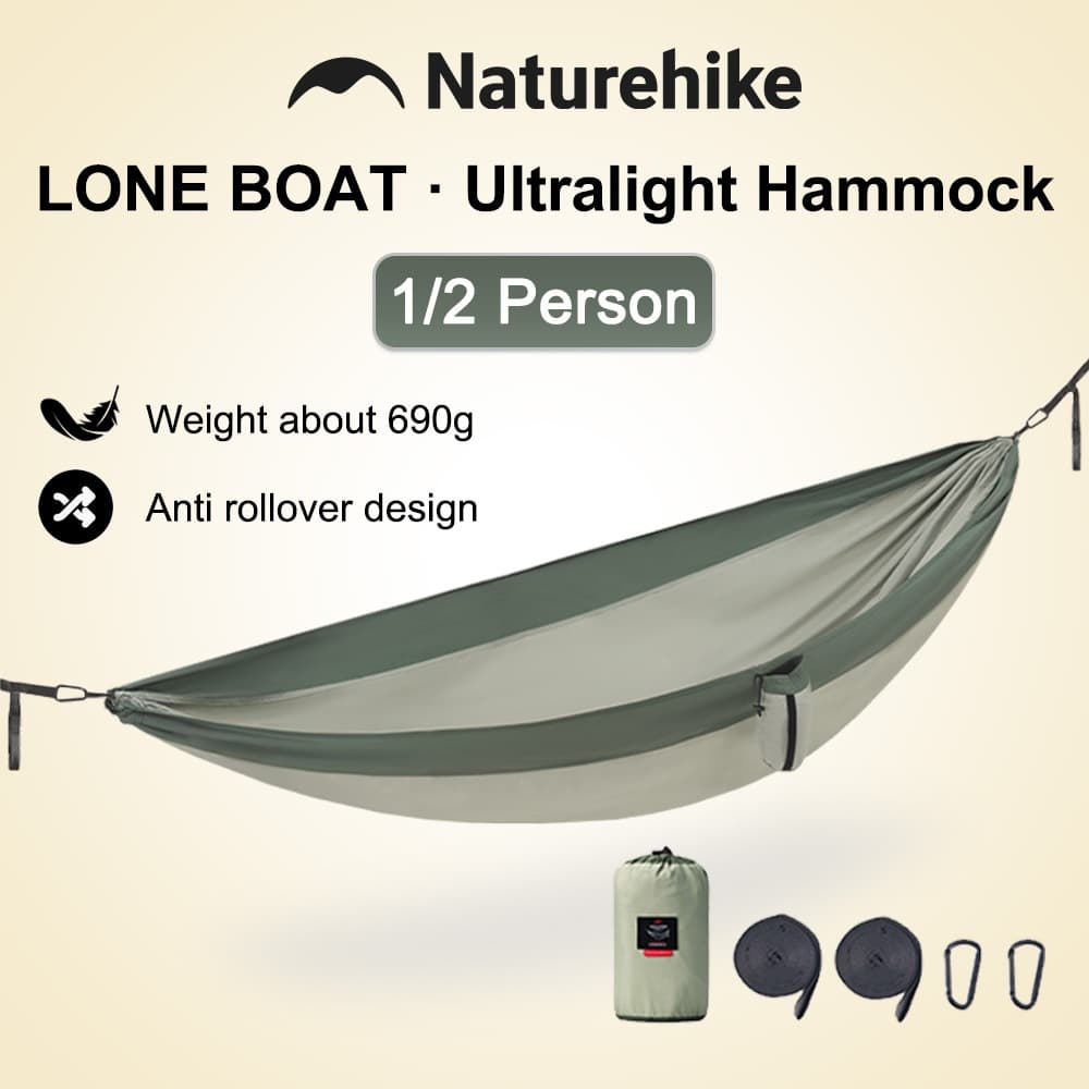 Naturehike Hammock Lone เรือ Camping Hammock Swing Ultralight Travel กลางแจ้งแบบพกพา 1/2 คน 200 กก.แบริ่งน้ําหนักกลางแจ้ง Forest แบบพกพา Hammock รูปที่ 1
