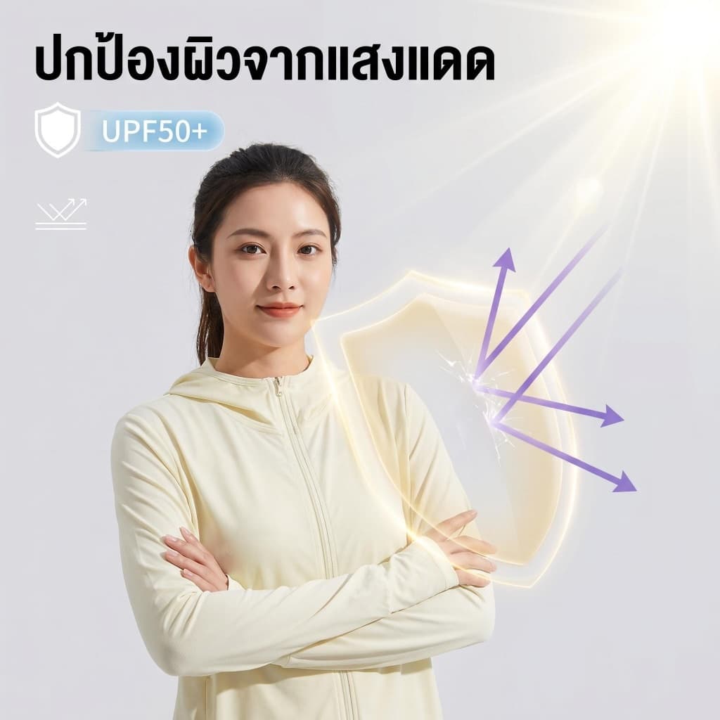 เสื้อคุมแขนยาวผู้หญิง เสื้อฮู้ดกันแดด UPF50+ กันรังสีUV เนื้อผ้าบางเบา ใส่สบาย กิจกรรมกลางแจ้ง รูปที่ 3