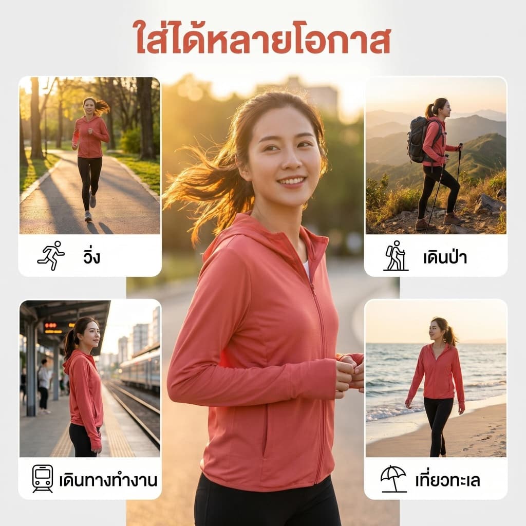 เสื้อคุมแขนยาวผู้หญิง เสื้อฮู้ดกันแดด UPF50+ กันรังสีUV เนื้อผ้าบางเบา ใส่สบาย กิจกรรมกลางแจ้ง รูปที่ 4