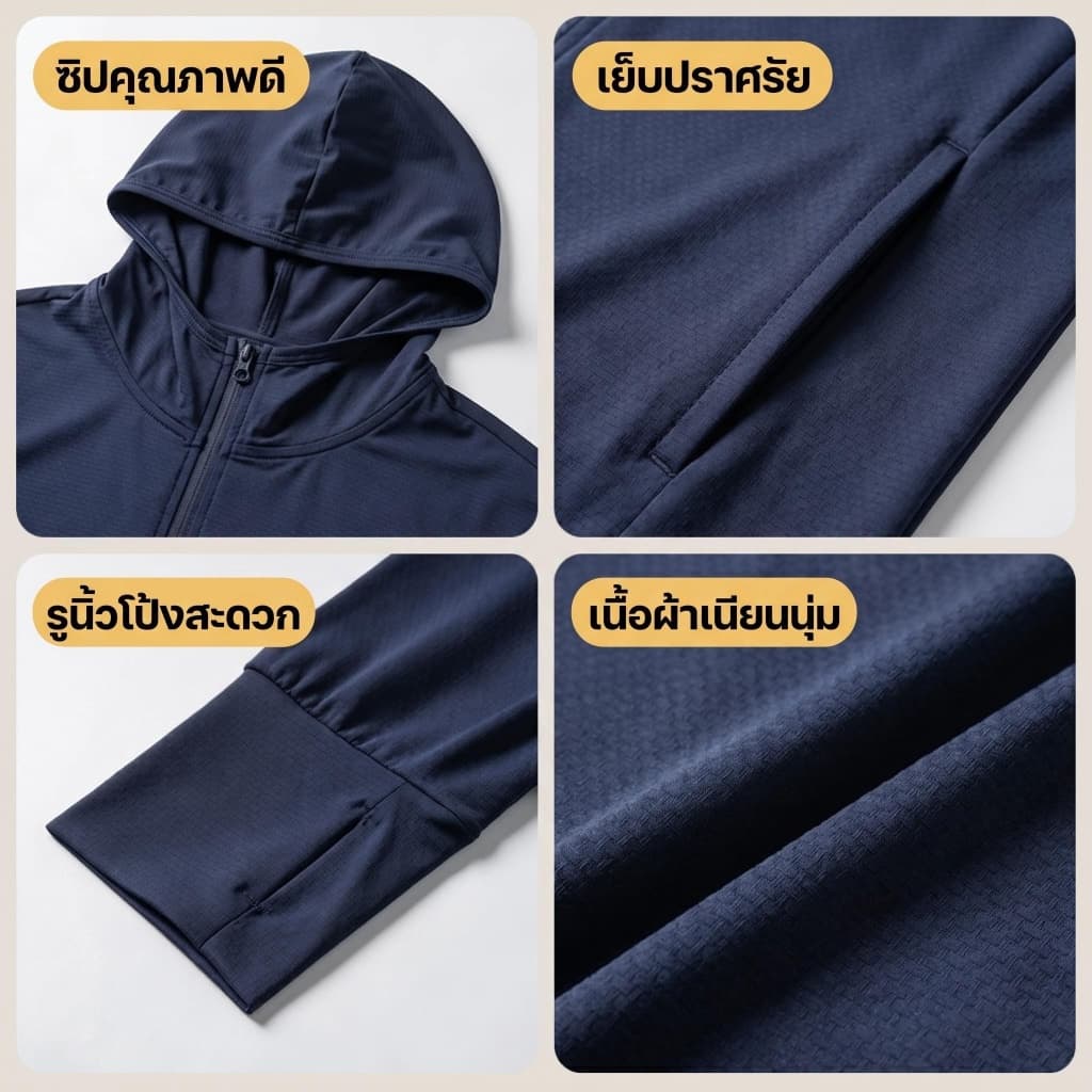 เสื้อคุมแขนยาวผู้หญิง เสื้อฮู้ดกันแดด UPF50+ กันรังสีUV เนื้อผ้าบางเบา ใส่สบาย กิจกรรมกลางแจ้ง รูปที่ 6