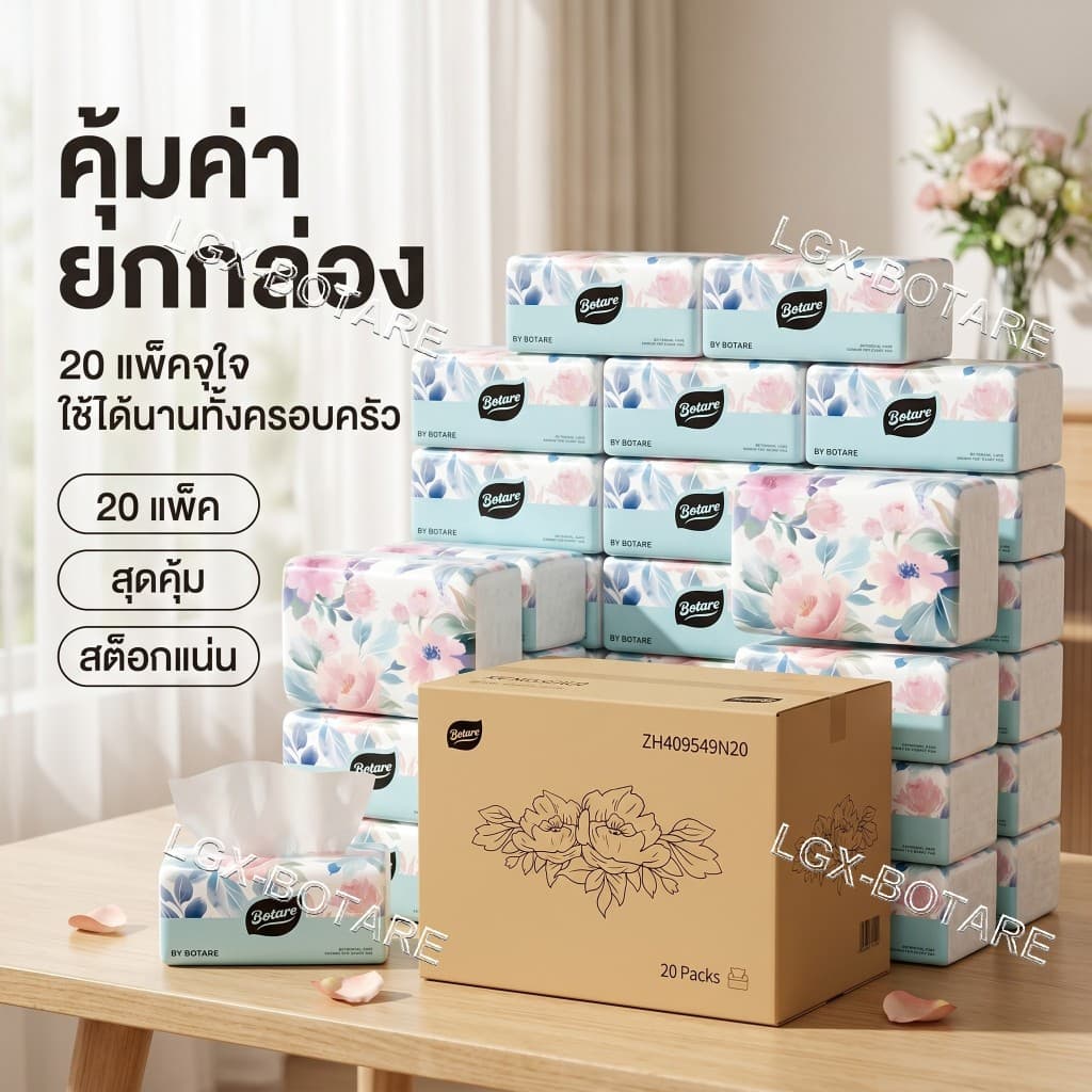 Botare ทิชชู่คุณภาพสูง 4 ชั้น 5600 แผ่น เยื่อไม้บริสุทธิ์ 100% นุ่ม หรู ใช้ได้ทั้งเช็ดหน้าและเช็ดครัว แบบแขวน สบายผิว รูปที่ 9