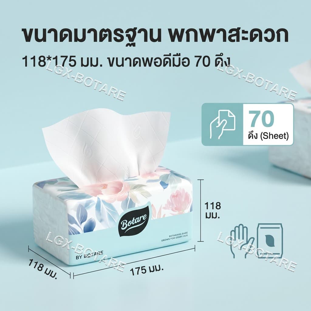 Botare ทิชชู่คุณภาพสูง 4 ชั้น 5600 แผ่น เยื่อไม้บริสุทธิ์ 100% นุ่ม หรู ใช้ได้ทั้งเช็ดหน้าและเช็ดครัว แบบแขวน สบายผิว รูปที่ 3