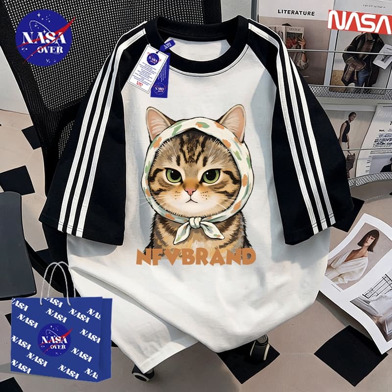 เสื้อยืด ฤดูร้อน ทรงหลวม คอกลม แขนสั้น ลำลอง ลายแมว cool ยูนิเซ็กส์ สีผสม สามแถบ เสื้อ YG2903 รูปที่ 6