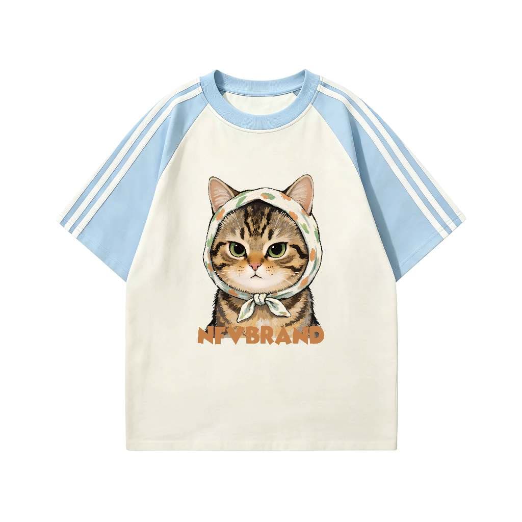 เสื้อยืด ฤดูร้อน ทรงหลวม คอกลม แขนสั้น ลำลอง ลายแมว cool ยูนิเซ็กส์ สีผสม สามแถบ เสื้อ YG2903 รูปที่ 9
