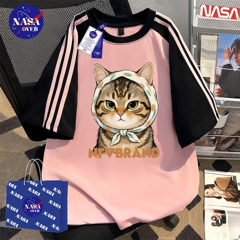 เสื้อยืด ฤดูร้อน ทรงหลวม คอกลม แขนสั้น ลำลอง ลายแมว cool ยูนิเซ็กส์ สีผสม สามแถบ เสื้อ YG2903 รูปที่ 7