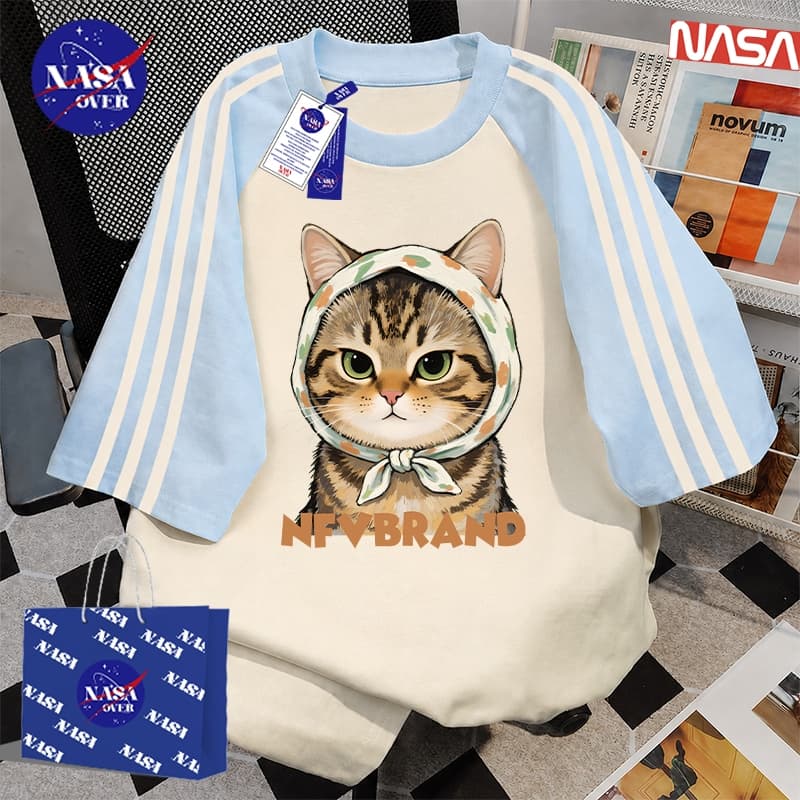 เสื้อยืด ฤดูร้อน ทรงหลวม คอกลม แขนสั้น ลำลอง ลายแมว cool ยูนิเซ็กส์ สีผสม สามแถบ เสื้อ YG2903 รูปที่ 1