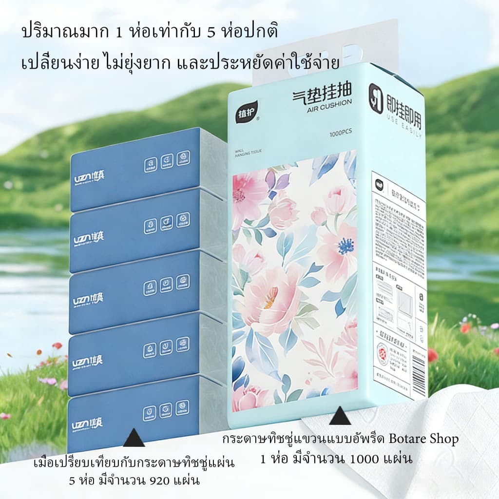 Botare ทิชชู่แบบดึงแขวนได้ กระดาษทิชชู กระดาาษทิชชู่ หนา 4 ชั้น ขนาดใหญ่ สัมผัสนุ่มละมุน ไม่เป็นขุย อ่อนโยน รูปที่ 3