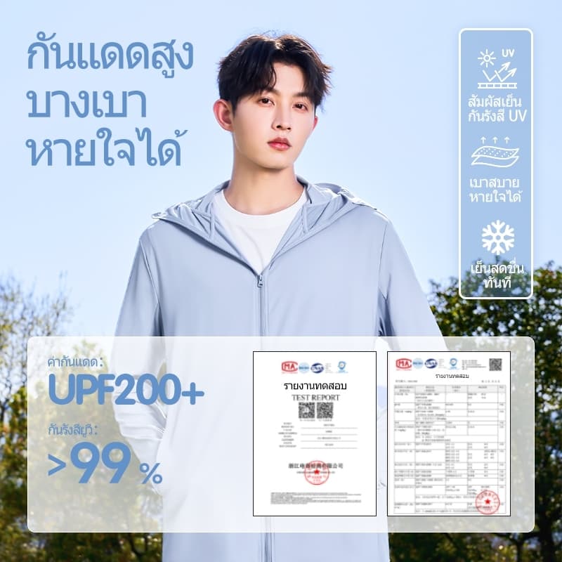 GENIO LAMODE เสื้อคลุม เสื้อคลุมกันแดด เสื้อเย็น มีหมวกกันแดด ซิปปิดหน้า เสื้อฮู้ดกันแสงแดด กันUV UPF200+ S-2XL รูปที่ 3