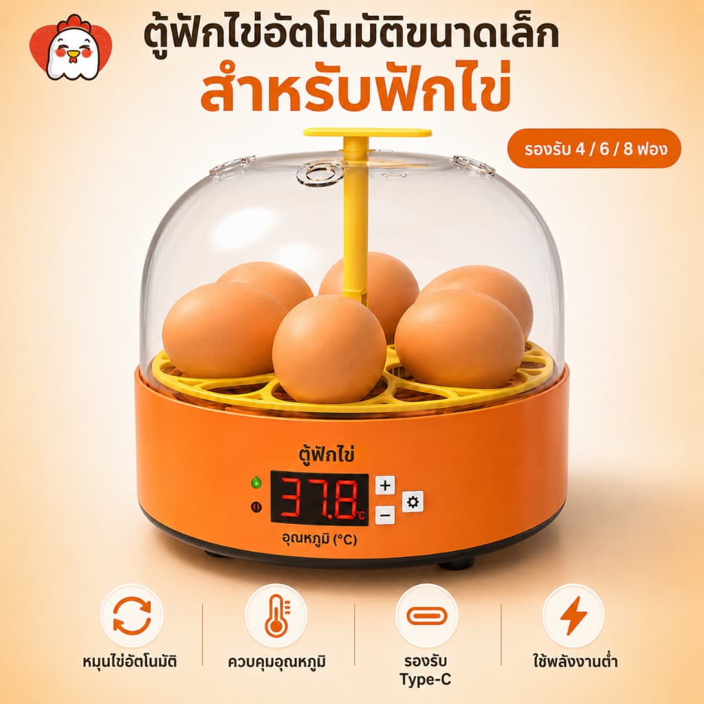 HzCc เครื่องฟักไข่ขนาดเล็ก 4/6/8/16/36/64/120 ฟอง ระบบอัตโนมัติ ต่อพ่วง USB/Powerbank ตู้ฟักไข่นก ไข่ไก่ ควบคุมอุณหภูมิอัจฉริยะ รูปที่ 7