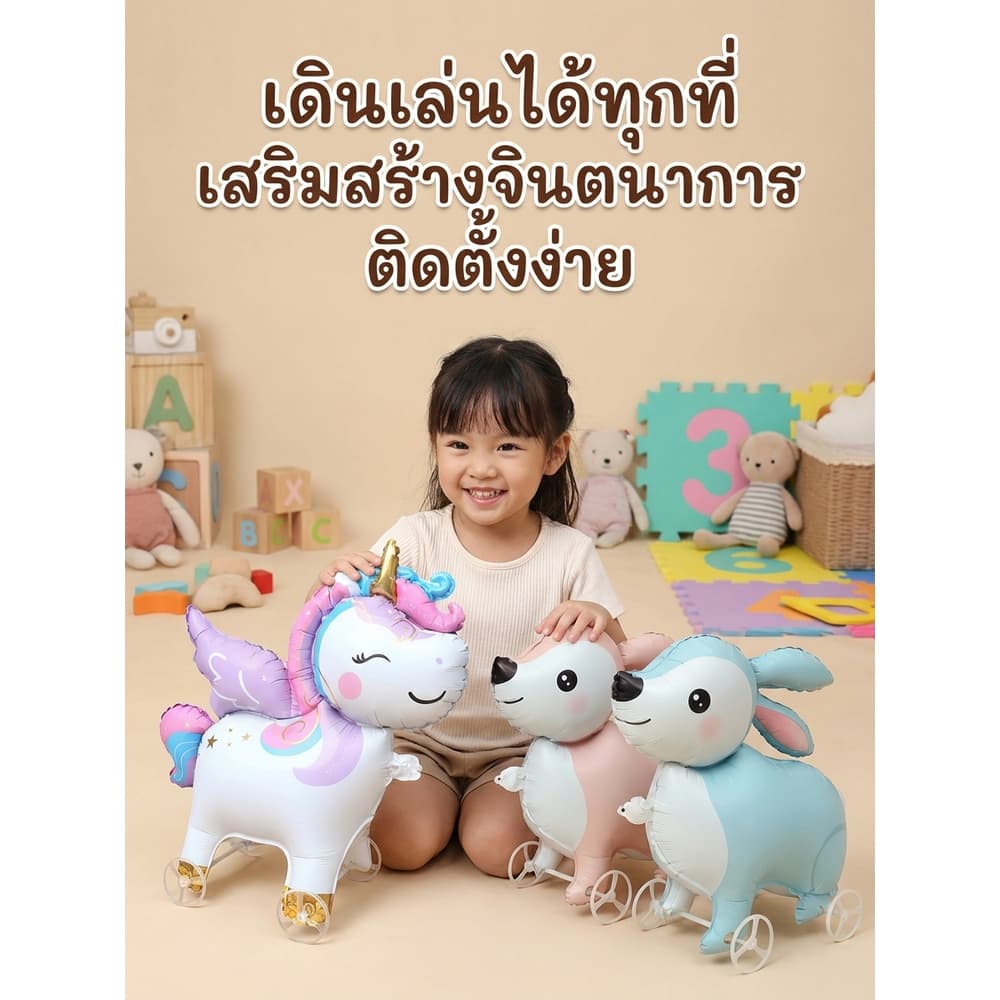 TH ลูกโป่งเดินได้มีล้อ รูปทรงสัตว์น่ารัก ของเล่นเป่าลมสำหรับเด็ก ลูกโป่งฟอยล์ลายการ์ตูน ลูกโป่งปีใหม่ลาย W0001 รูปที่ 4