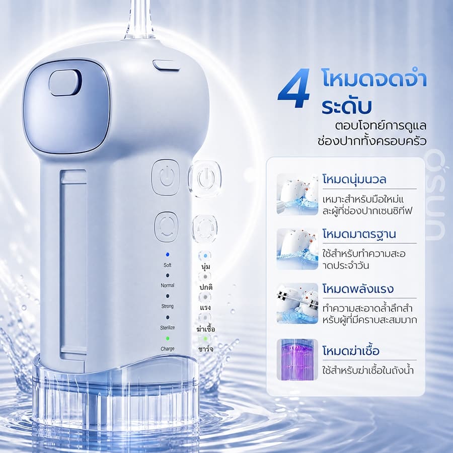 Osun F700 Water Flosser 3 โหมดทําความสะอาด oral care ไหมขัดฟันน้ํา, เครื่องชลประทานในช่องปาก รับประกันคุณภาพ 5 ปี รูปที่ 6