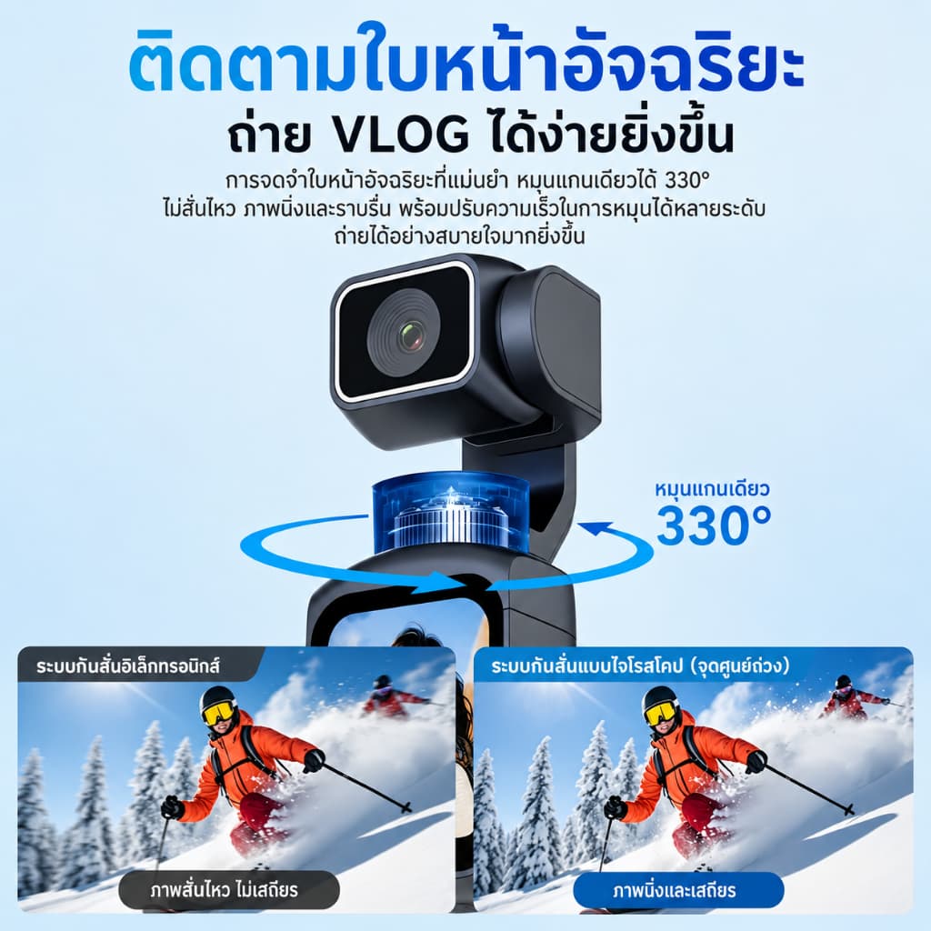 MODOFO Pocket Camera Vlog Camera 4K WiFi Action Camera AI Face Tracking ซูม18เท่า หมุนได้ 330° กล้อง 75MP Zoom Vlog บันทึกวิดีโอ รูปที่ 3