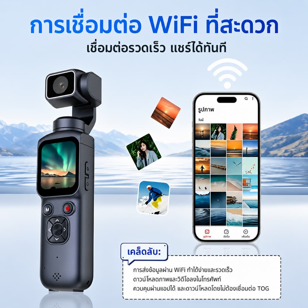 MODOFO Pocket Camera Vlog Camera 4K WiFi Action Camera AI Face Tracking ซูม18เท่า หมุนได้ 330° กล้อง 75MP Zoom Vlog บันทึกวิดีโอ รูปที่ 8