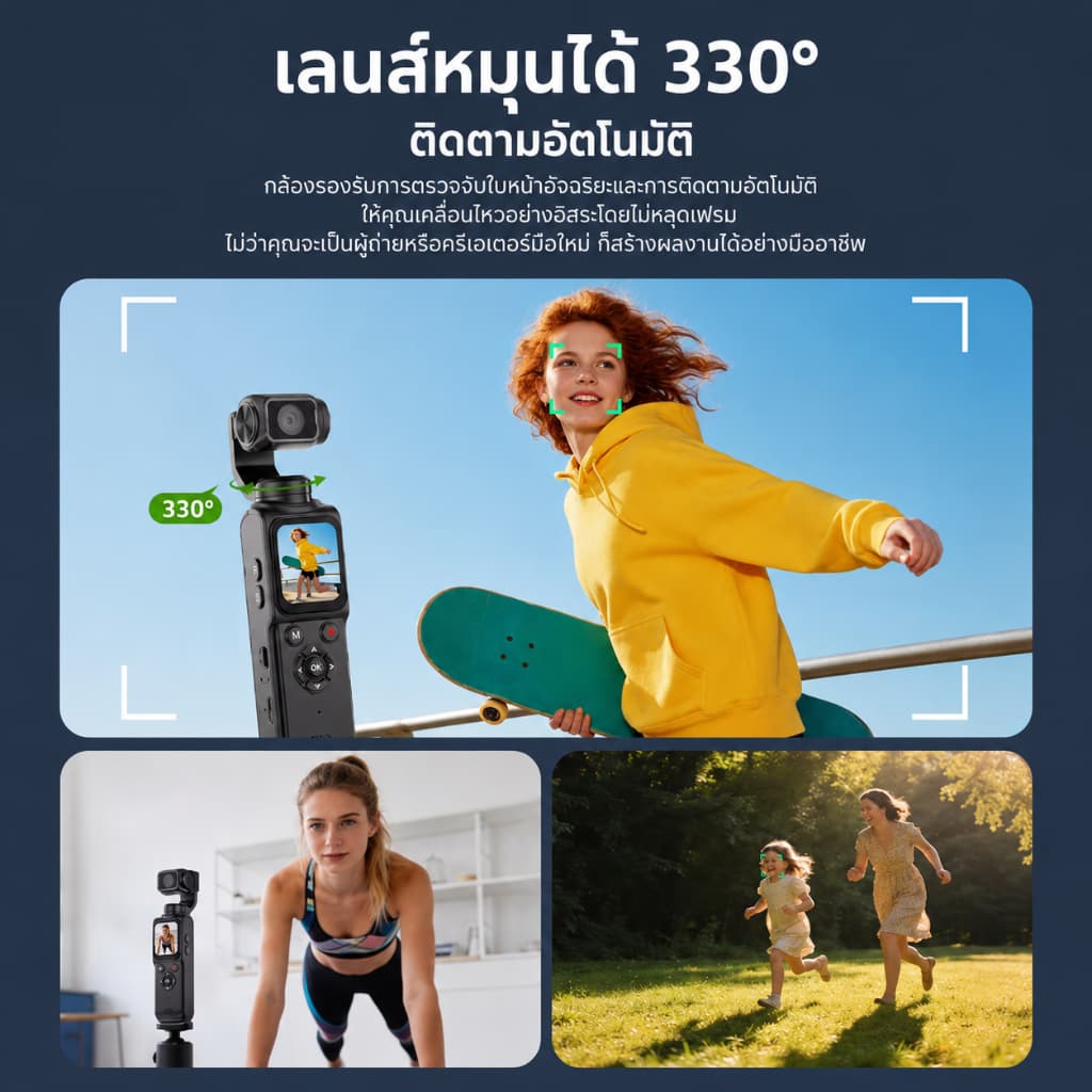 MODOFO Pocket Camera Vlog Camera 4K WiFi Action Camera AI Face Tracking ซูม18เท่า หมุนได้ 330° กล้อง 75MP Zoom Vlog บันทึกวิดีโอ รูปที่ 5