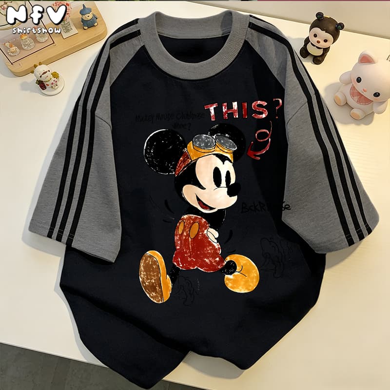 NFV สไตล์เกาหลี Mickey Mouse เสื้อยืด Oversized สะดวกสบาย ระบายอากาศ ผ้าฝ้าย YG3354 รูปที่ 5