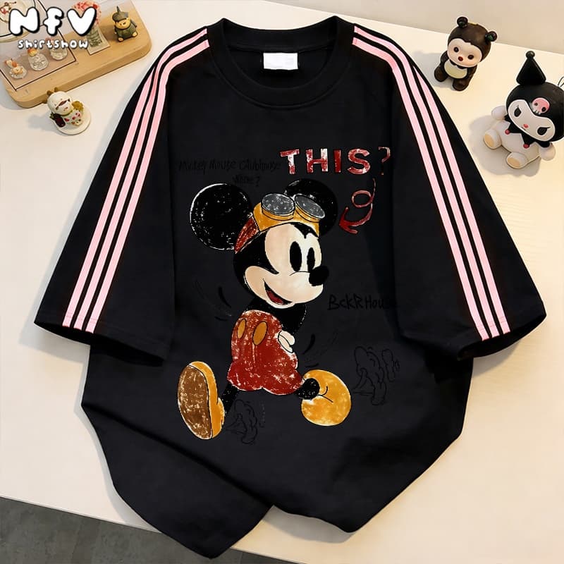 NFV สไตล์เกาหลี Mickey Mouse เสื้อยืด Oversized สะดวกสบาย ระบายอากาศ ผ้าฝ้าย YG3354 รูปที่ 3