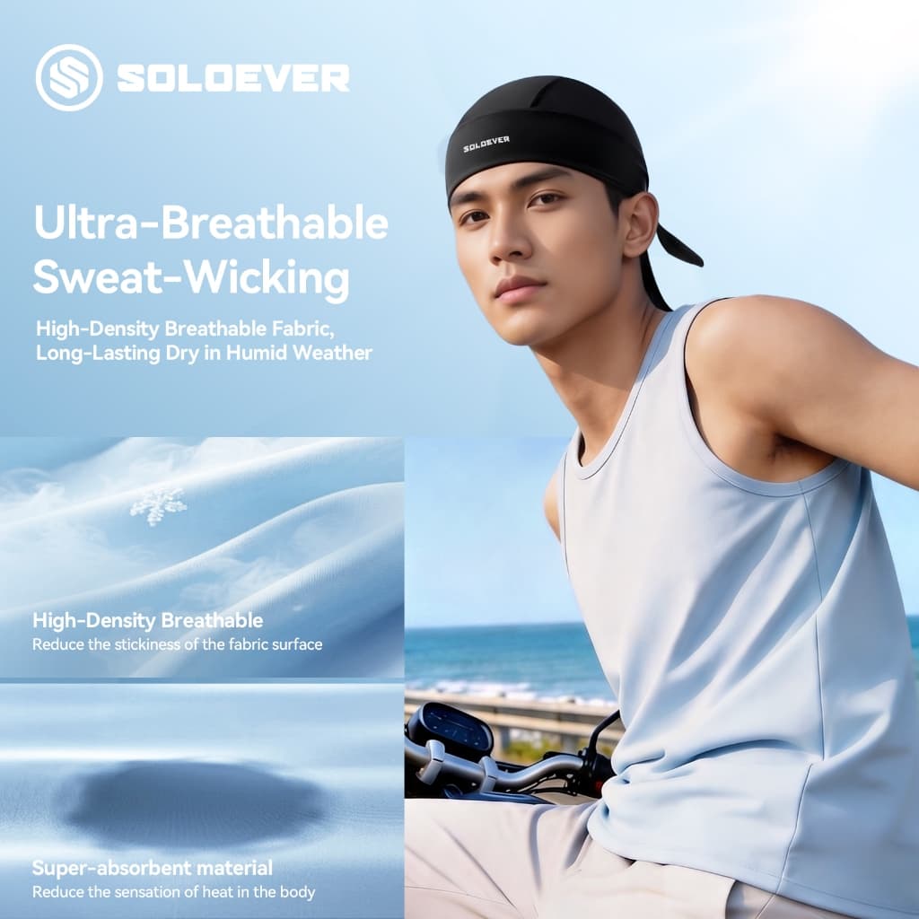 SOLOEVER หมวกโจรสลัด สไตล์Hip Hop ทำจากซิลค์ดูราจห่อศีรษะ ป้องกันฝุ่นและแสงUV นุ่มนวล รูปที่ 5