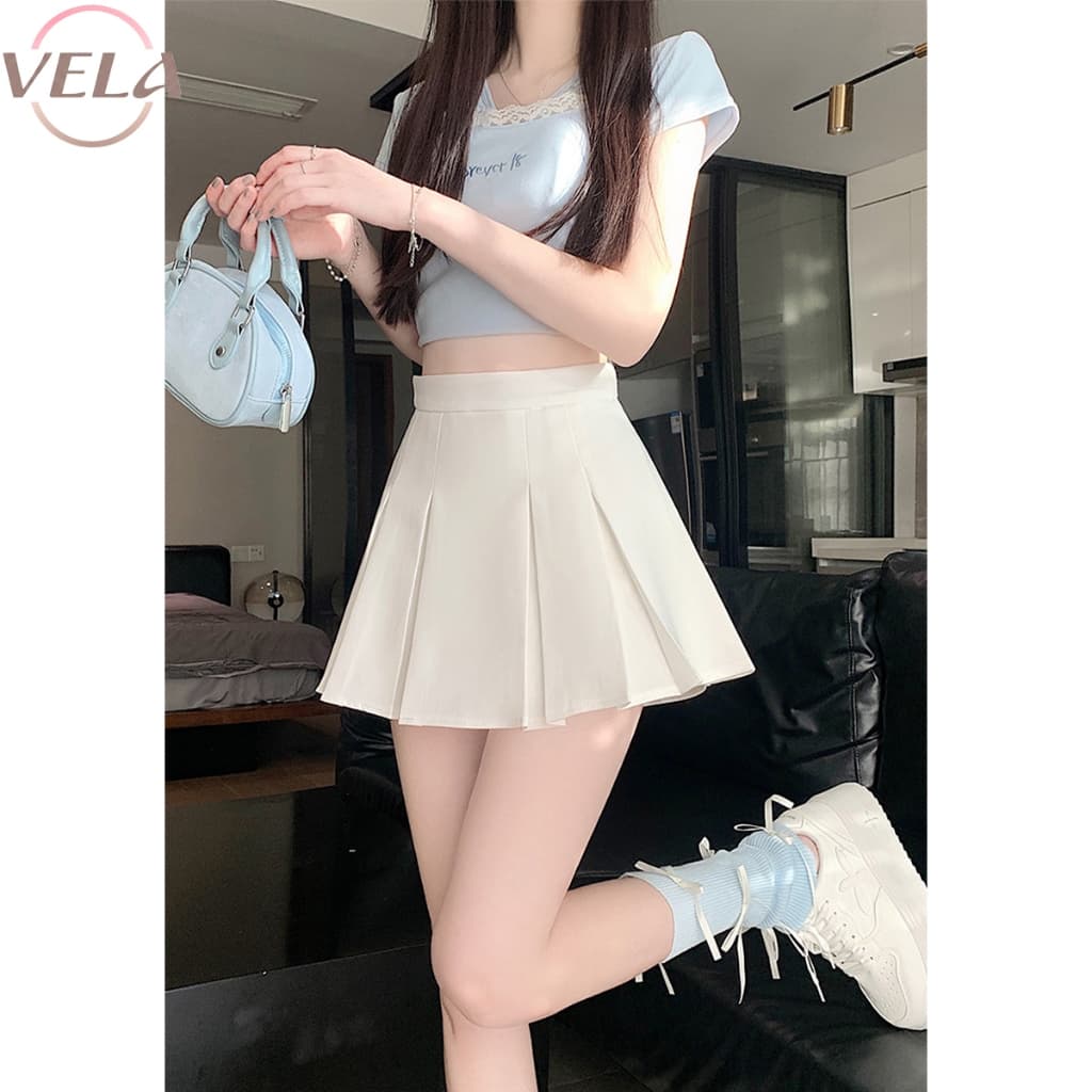 Vela กระโปรงเทนนิส ผ้าสูท Tennis Skirt สไตล์เกาหลี ทรง A เอวสูงสับๆ! ทรงสวย กระโปรงสั้น กระโปรงจีบ กระโปรงกางเกงเทนนิส รูปที่ 4