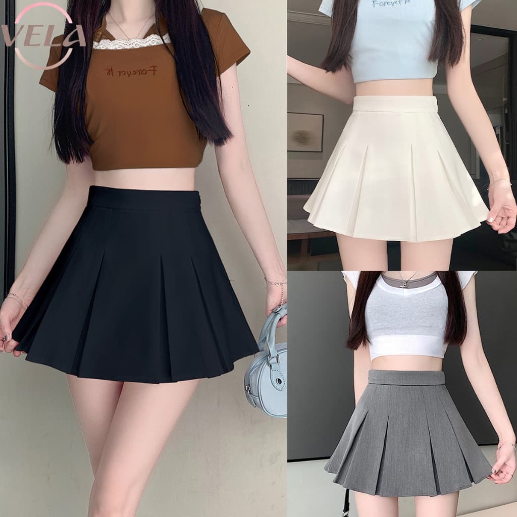 Vela กระโปรงเทนนิส ผ้าสูท Tennis Skirt สไตล์เกาหลี ทรง A เอวสูงสับๆ! ทรงสวย กระโปรงสั้น กระโปรงจีบ กระโปรงกางเกงเทนนิส รูปที่ 1
