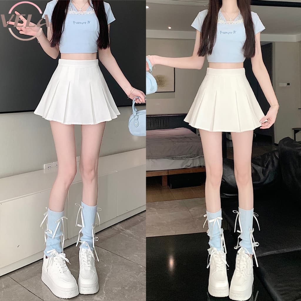 Vela กระโปรงเทนนิส ผ้าสูท Tennis Skirt สไตล์เกาหลี ทรง A เอวสูงสับๆ! ทรงสวย กระโปรงสั้น กระโปรงจีบ กระโปรงกางเกงเทนนิส รูปที่ 5