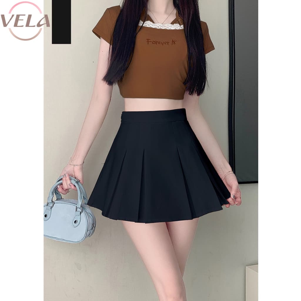 Vela กระโปรงเทนนิส ผ้าสูท Tennis Skirt สไตล์เกาหลี ทรง A เอวสูงสับๆ! ทรงสวย กระโปรงสั้น กระโปรงจีบ กระโปรงกางเกงเทนนิส รูปที่ 3