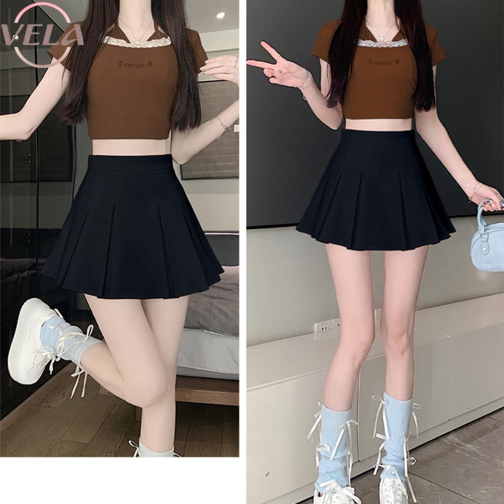 Vela กระโปรงเทนนิส ผ้าสูท Tennis Skirt สไตล์เกาหลี ทรง A เอวสูงสับๆ! ทรงสวย กระโปรงสั้น กระโปรงจีบ กระโปรงกางเกงเทนนิส รูปที่ 2