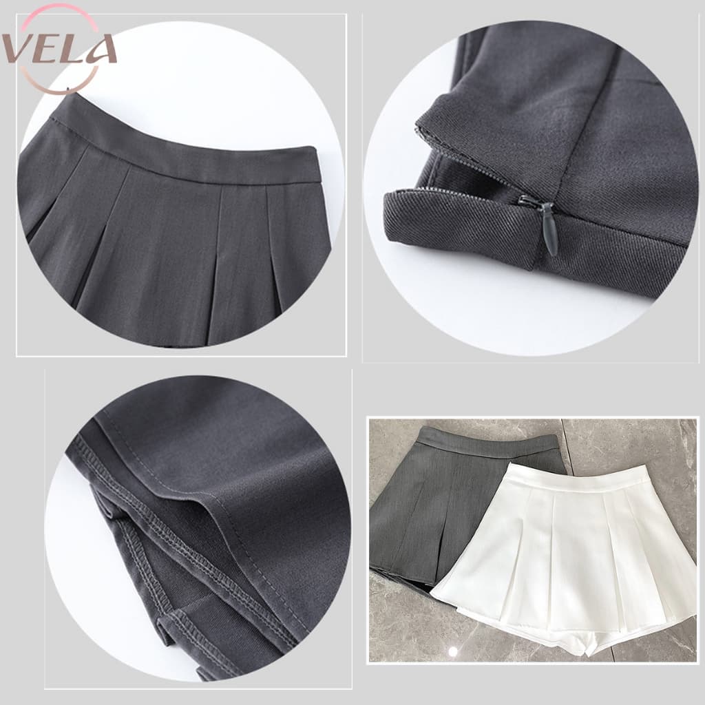 Vela กระโปรงเทนนิส ผ้าสูท Tennis Skirt สไตล์เกาหลี ทรง A เอวสูงสับๆ! ทรงสวย กระโปรงสั้น กระโปรงจีบ กระโปรงกางเกงเทนนิส รูปที่ 9