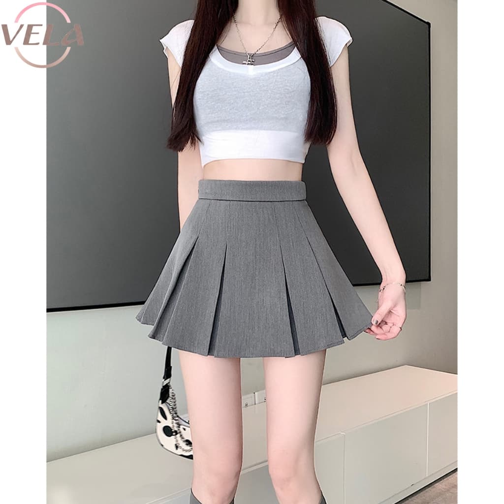 Vela กระโปรงเทนนิส ผ้าสูท Tennis Skirt สไตล์เกาหลี ทรง A เอวสูงสับๆ! ทรงสวย กระโปรงสั้น กระโปรงจีบ กระโปรงกางเกงเทนนิส รูปที่ 8