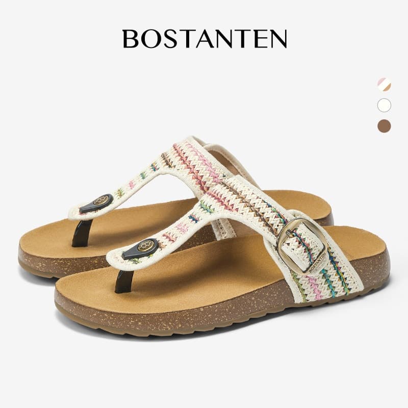 BOSTANTEN Gizth Shoes Women รองเท้าแตะแบบคีบ พื้นคอร์ก นุ่มสบาย กันลื่น ใส่ได้ทุกวัน รูปที่ 6